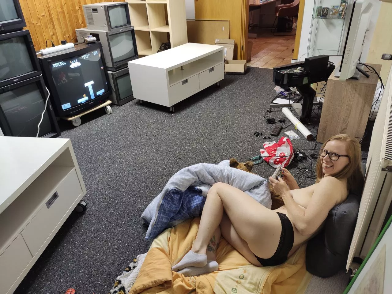 gotta keep my feet warm while playing old-school mario! posted by georgepauljohnringo