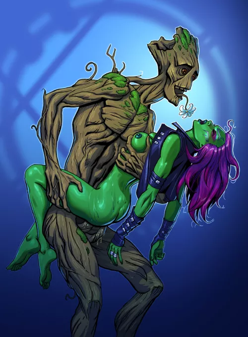 Groot and Gamora (purr-hiss) [Marvel Comics] by EnigmusPrime