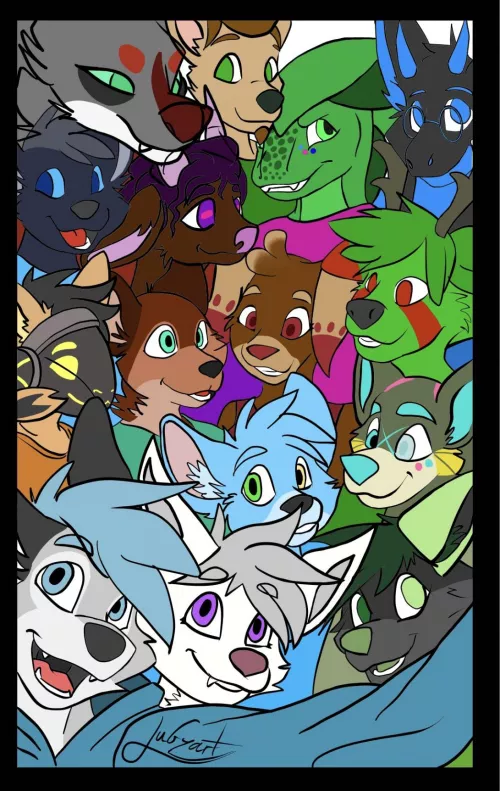 Group selfie I did of my new furry friends and I! by Jubzart
