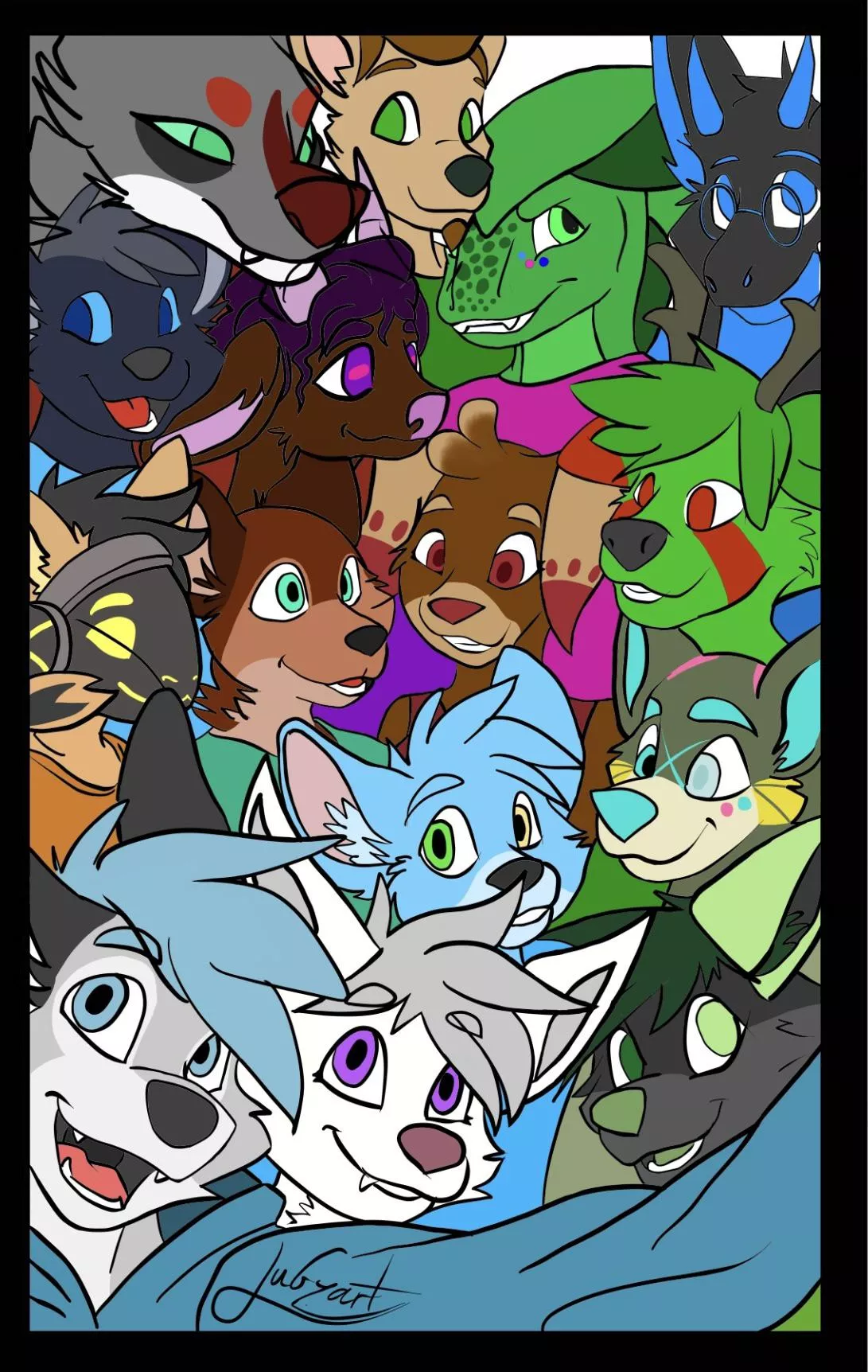 Group selfie I did of my new furry friends and I! posted by Jubzart