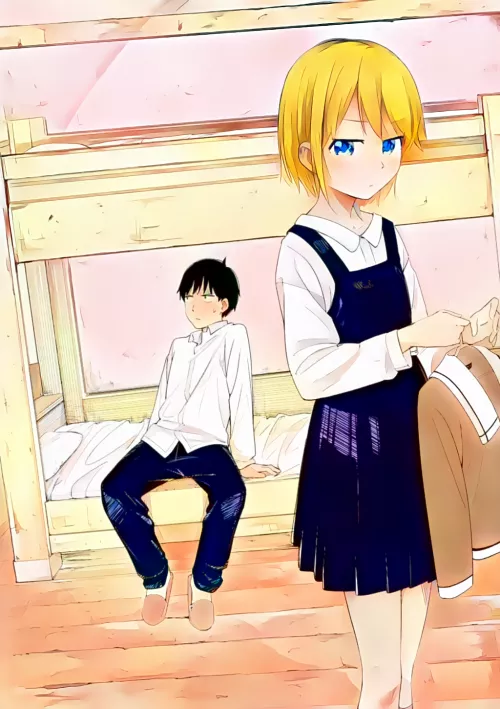 Grumpy roommates 😑 Kobinata Shin from manga Trap Heroine (Kohinata Makoto from Torappu Hiroin) AI colorized by GroundbreakingAd3698