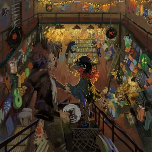 hanging out in the record store (art by me) by vollmondsekunde