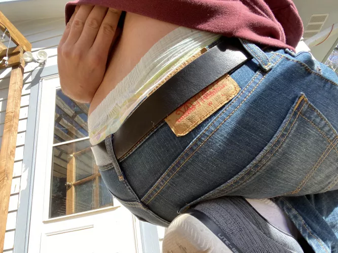 Hanging out on a friends patio. He has no idea that he’s friends with a diaper boy. by Pullup_Windel