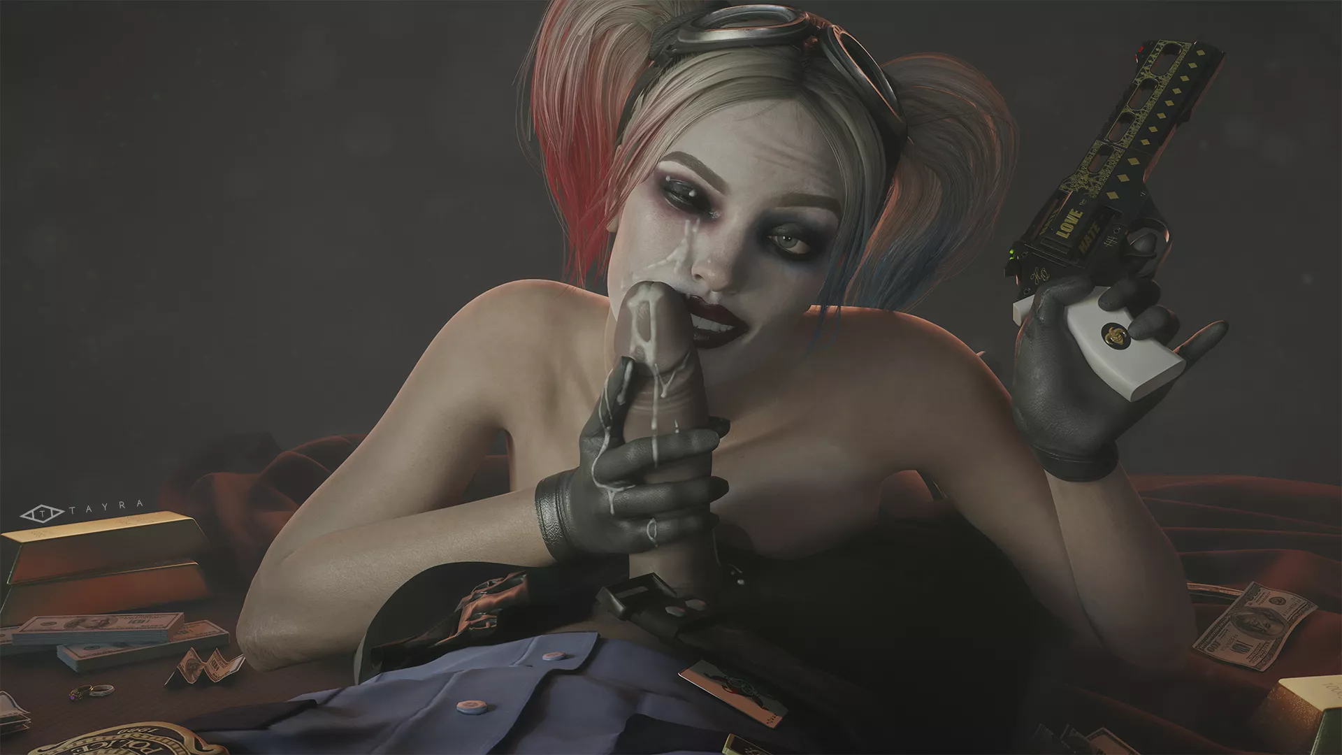 Harley makes a mess (Tayra) [Batman, DC] posted by Kuro-Oji