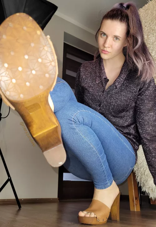 Hello everyone! Enjoy my wooden mules ;) by MaryJunefeet