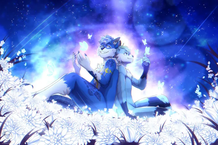 HELLO MY FURRY LOVESSSS!!!! 💙Art by me💙💙commission for Jazzy💙 I had so much fun again and with TWO blue boys this time *w* im crazed for blue xD im really happy with how this one turned out! I hope you all enjoy the starry boissssssss :3 💙 by OCDiamondDazzel