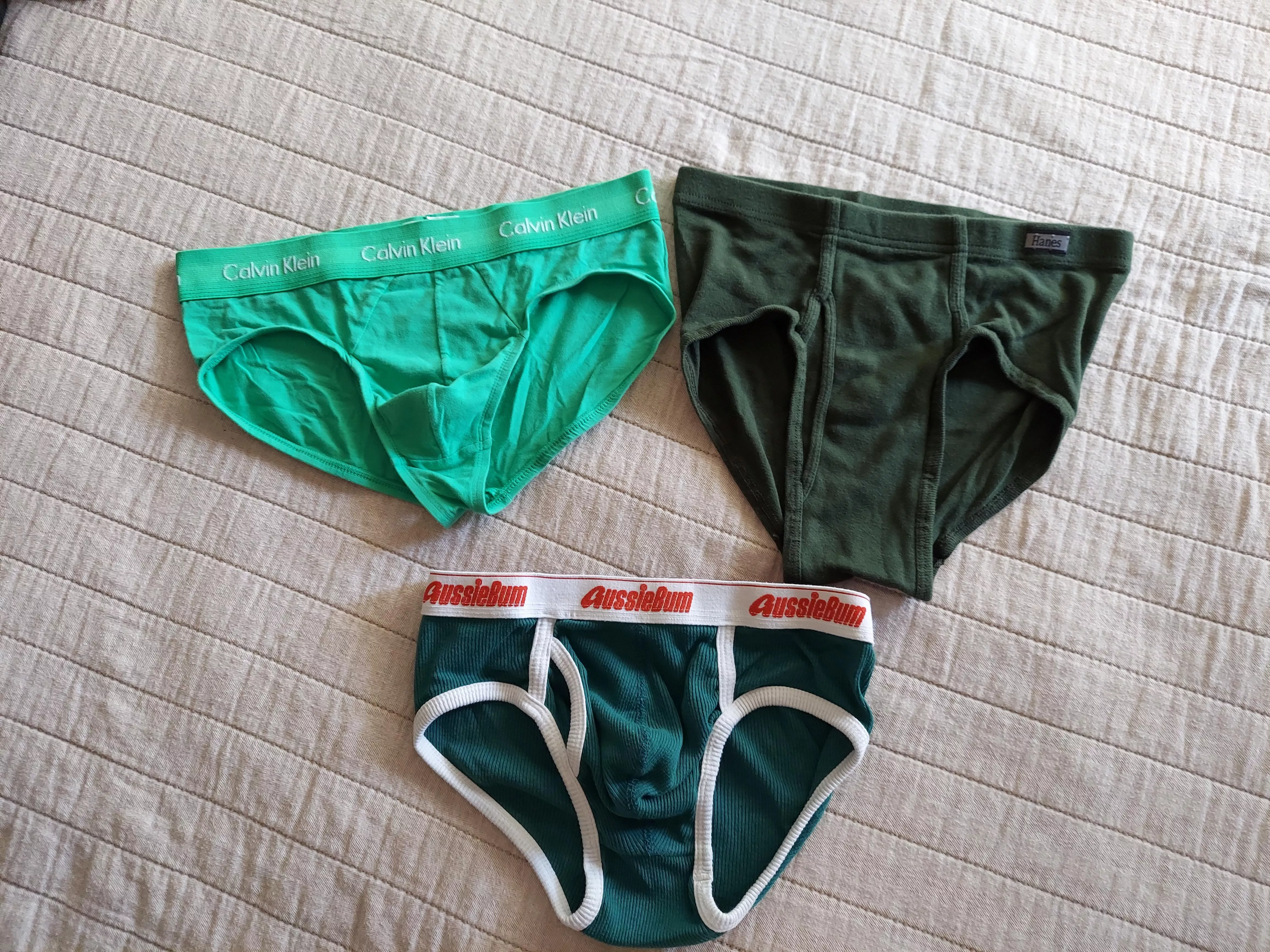 Help me choose a green pair of briefs. CK, Hanes or AussieBum? posted by Homo_gone_wild