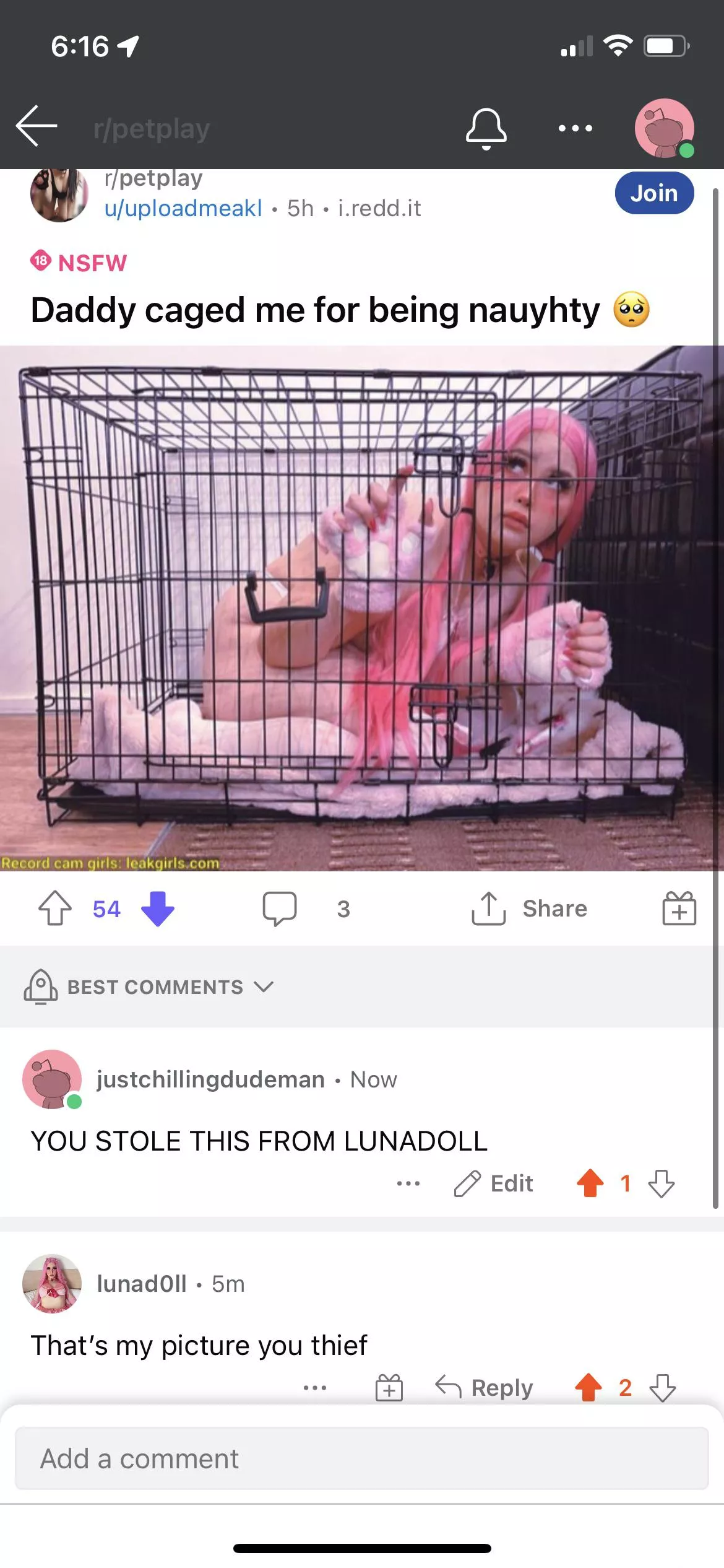 HELP! Stolen Reddit R18 pic being posted here, look at her account. it's her image posted by justchillingdudeman