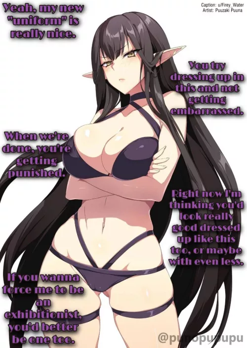 Her new uniform is too much for her. [Exhibitionism] [Implied Femdom] [Gender Neutral POV] by Firey_Water