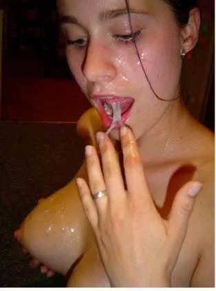 Her tits may look amazing covered in thick cum, but she won’t let it rest there for a long time. She’s wants it in her tummy! posted by tg1692