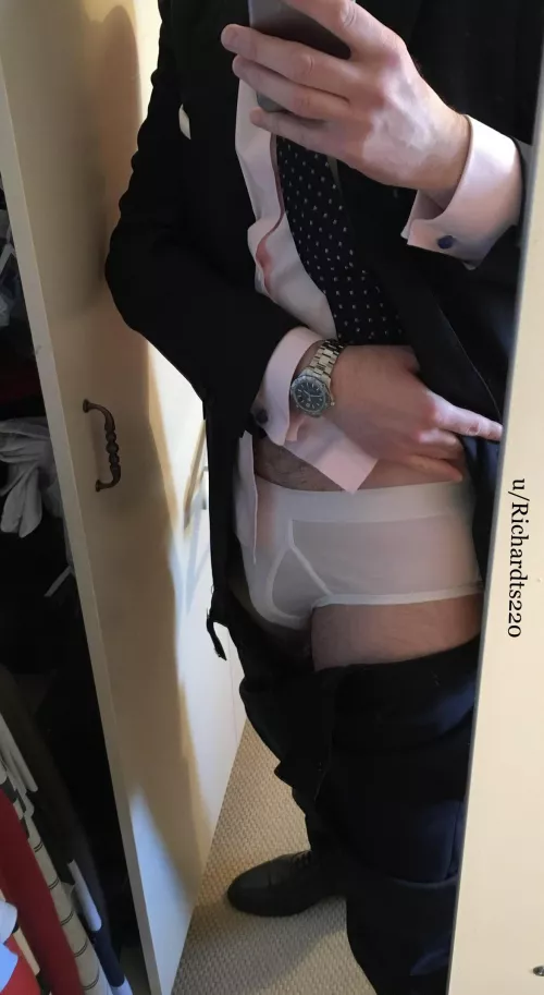 Home from work. Today’s briefs definitely came from the drawer with the sensible underwear. by Richardts220