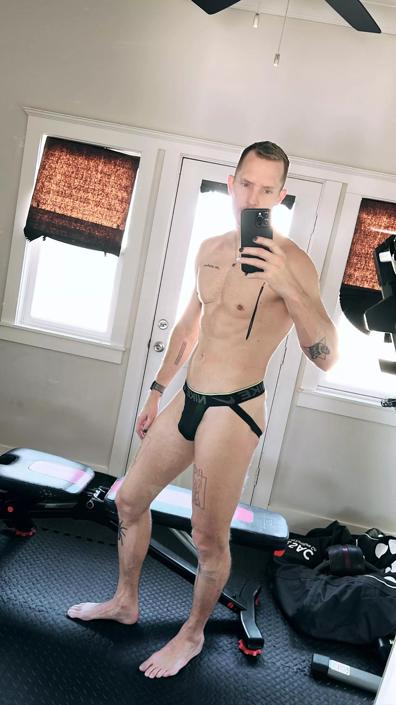 Home workouts in my Nike jock posted by TxGayUnderwear