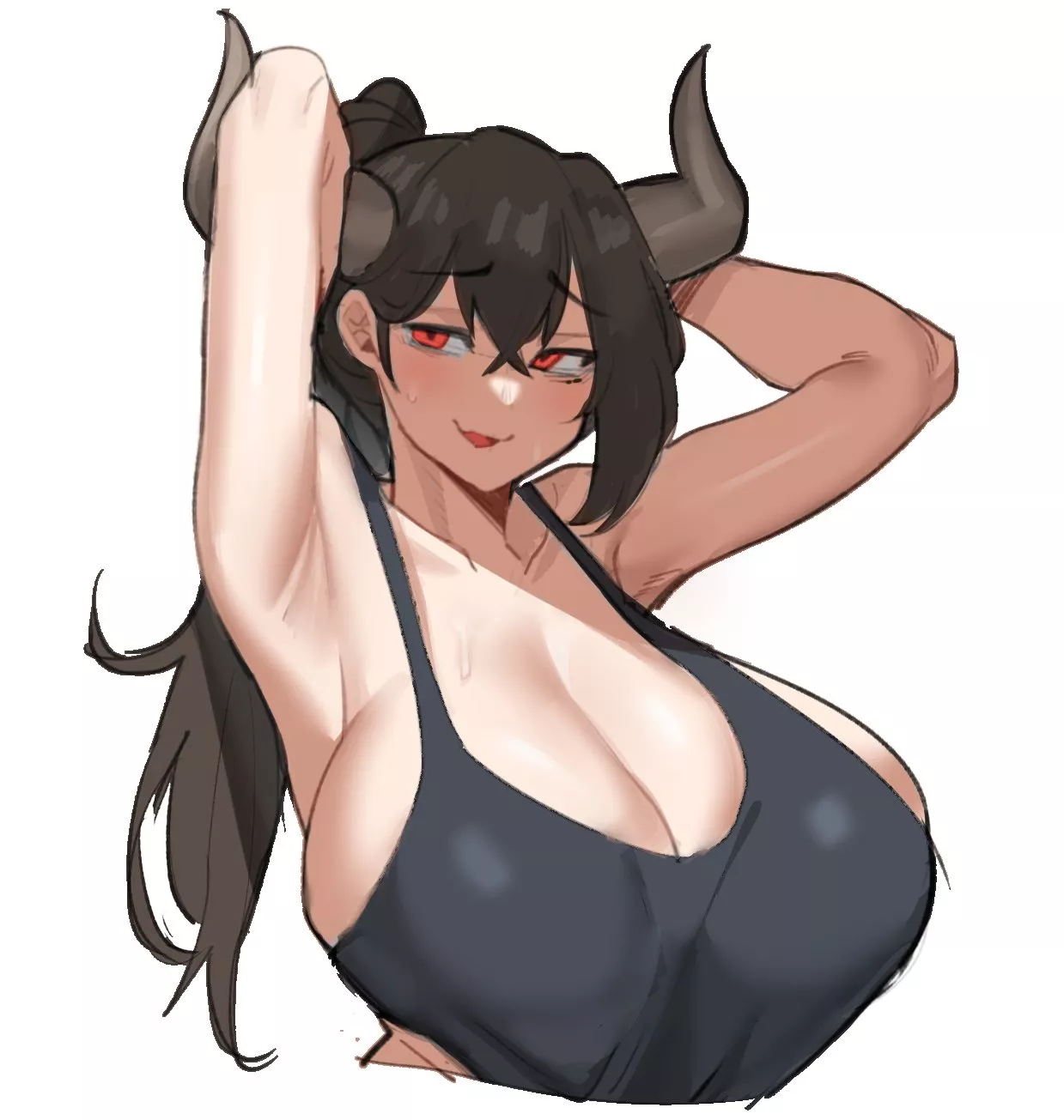 Horns and heavy oppai posted by UnhealthyFetish1997