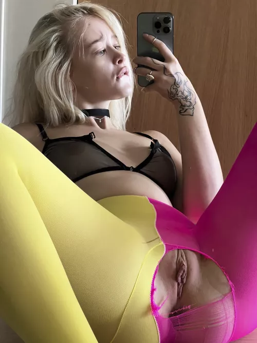 Horny blonde in bright tights by fleamx