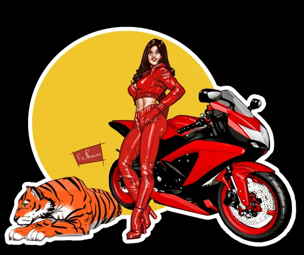 Hot brunette on motorbike (Original by Fin Nomore) by zetta_rumor