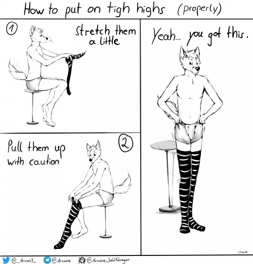 How to put on tigh highs (Short comic by me) by Arcane_Wolfdragon