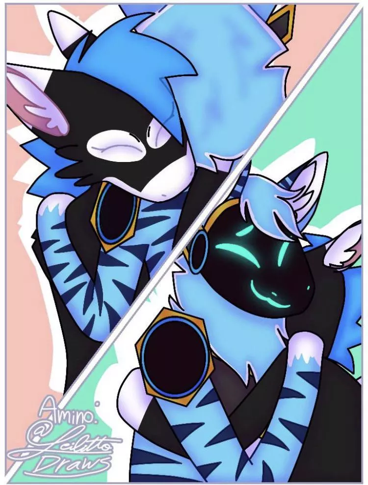 Hug art I commissioned of my boyfriend/girlfriend and I posted by TideTheProtogenGirl