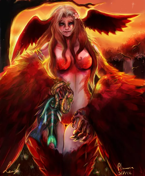 Hunting Harpy Plumeria comes back from her hunt. [Art made by U/TheLeafNommer] by TheLeafNommer