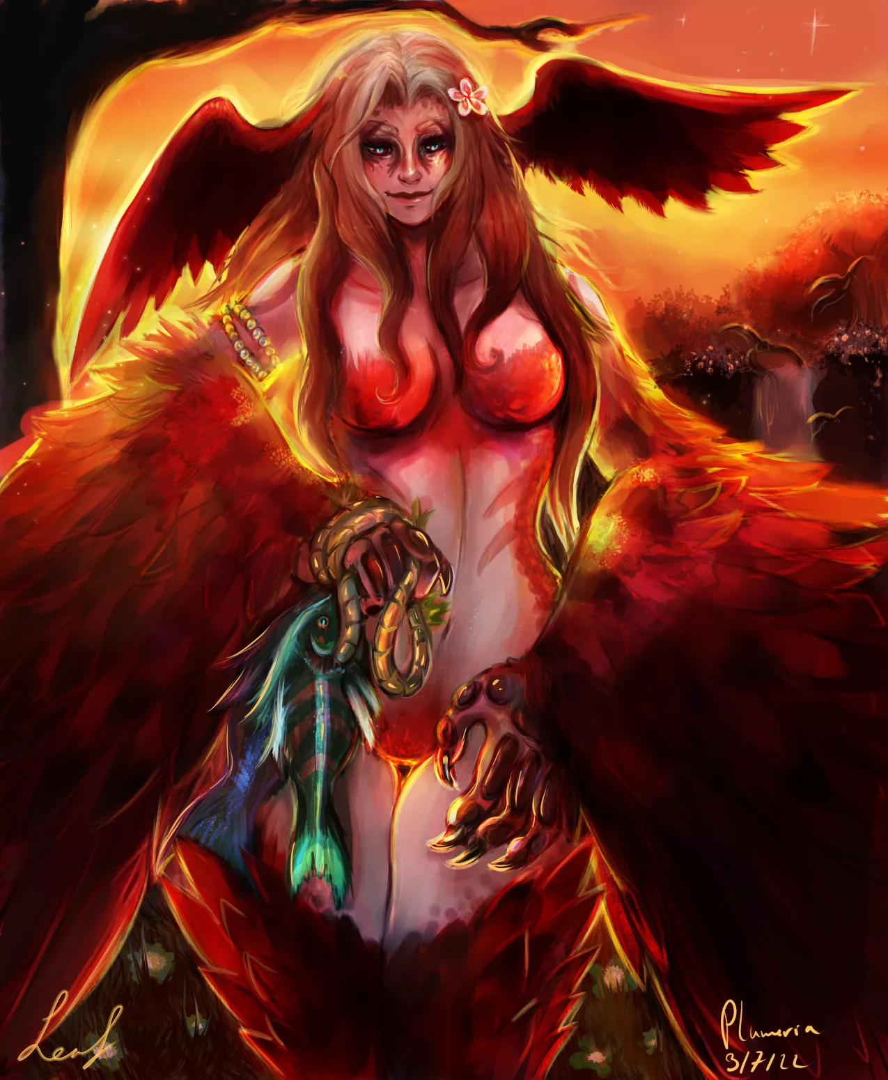 Hunting Harpy Plumeria comes back from her hunt. [Art made by U/TheLeafNommer] posted by TheLeafNommer