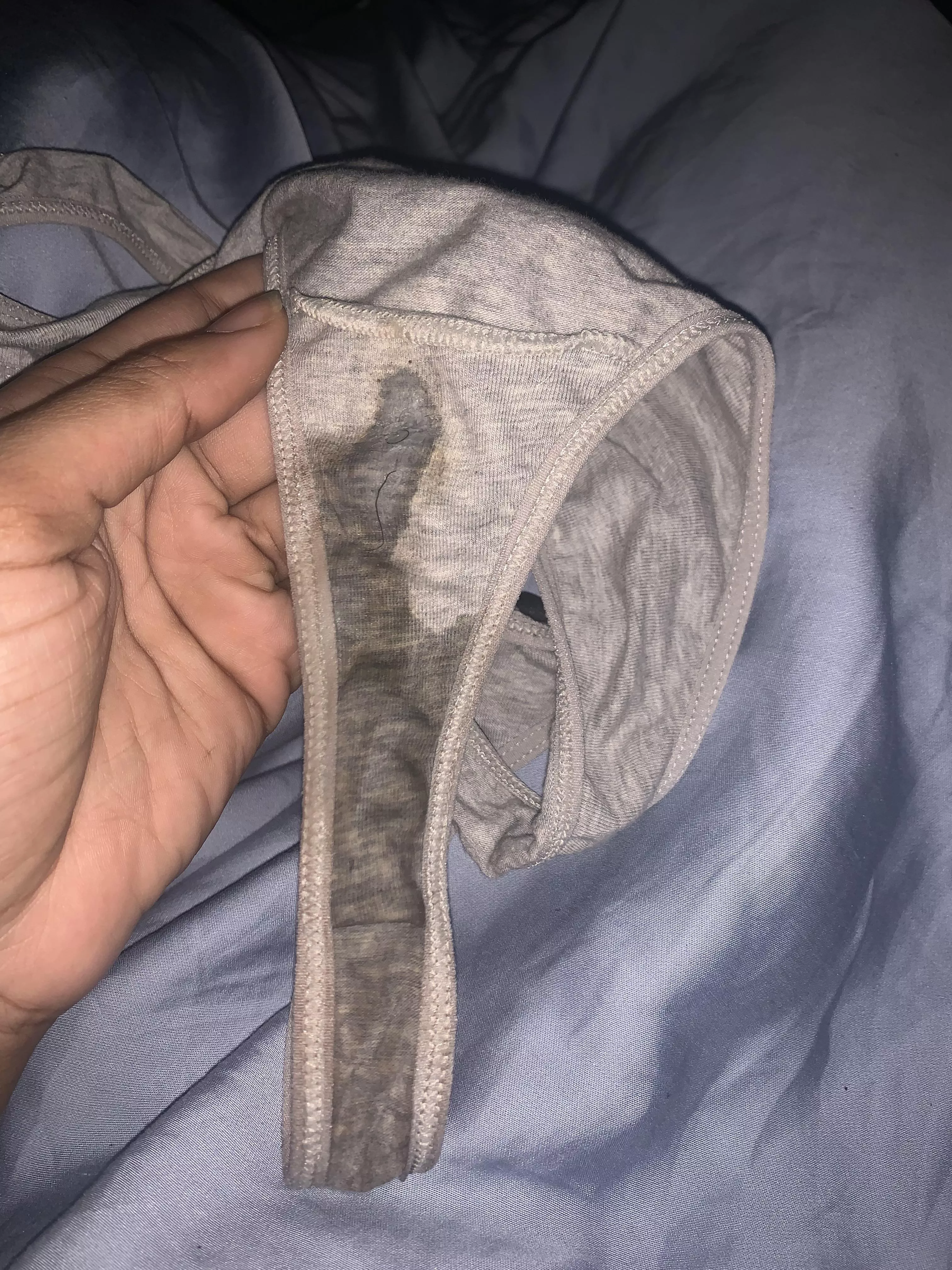 I always get embarrassed when my panties look like this…all wet and stained, but the smell…so delicious 😋 posted by TallnCreamy