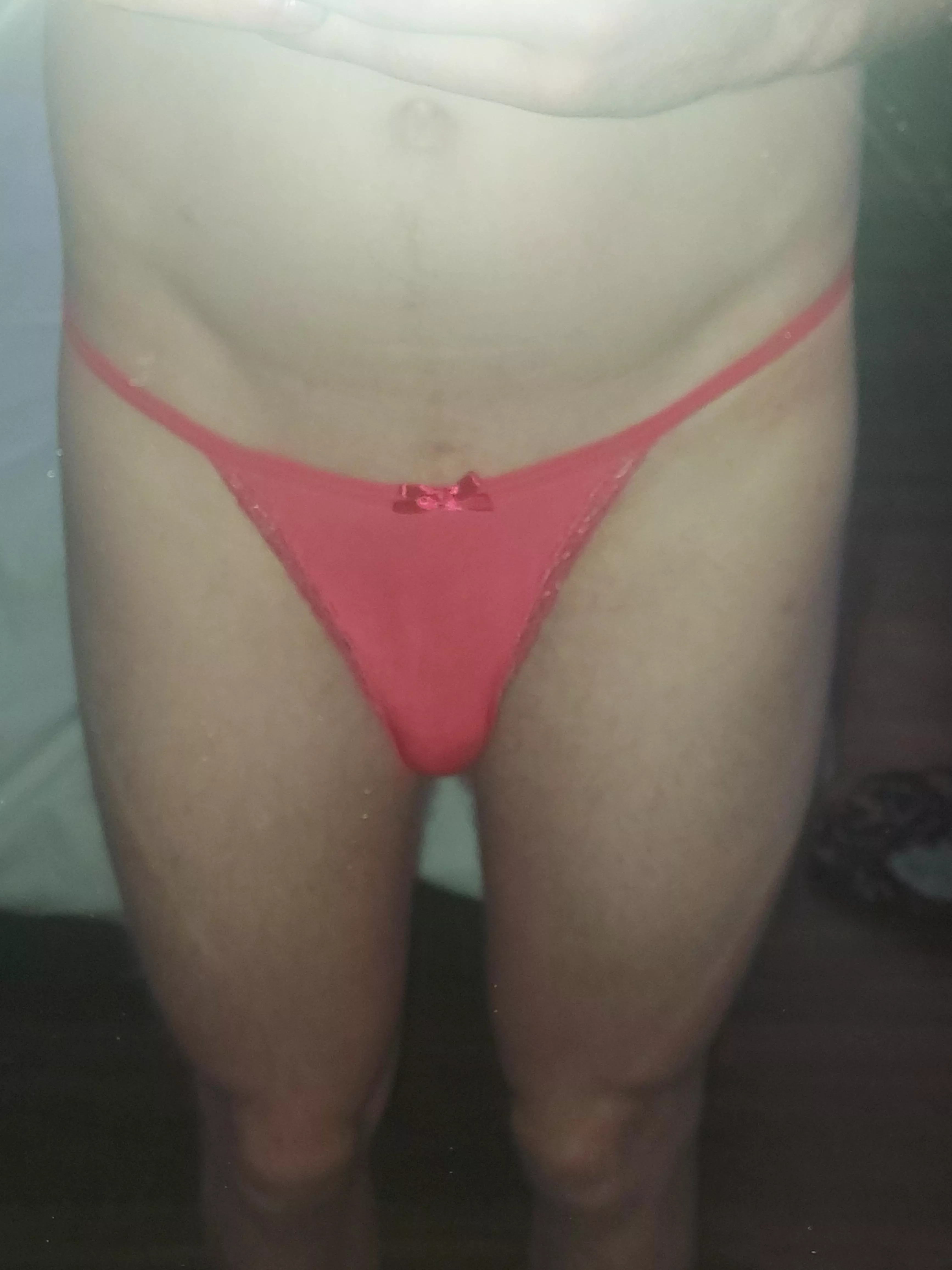 i am on a trip with my girlfriend and she told me not to bring underwear, she would let me wear hers. for today she brought me this small thong posted by Martenyy