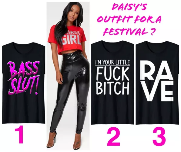 I asked daisy to wear these leggings for her next festival. Wich top should she buy? #daisy_slp #sissyexposed #sissy by daisy_slpV