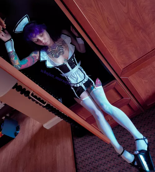 I don't know what's shinier, my boots or my dress. by Bajun_Marusya