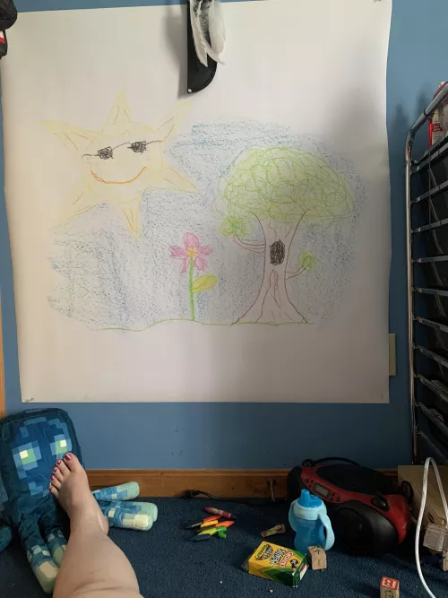 I got a big roll of paper and put it in my wall! Look at my pretty picture! :D by AdNo8756