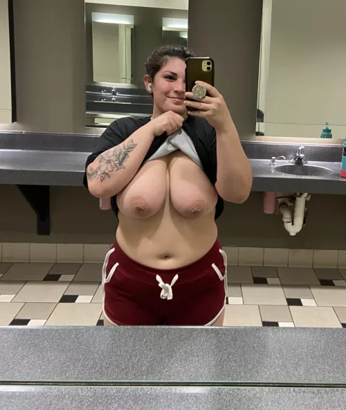 I hope no body catches me flashing my big sweaty tits in the locker room! [F] by dwightm0
