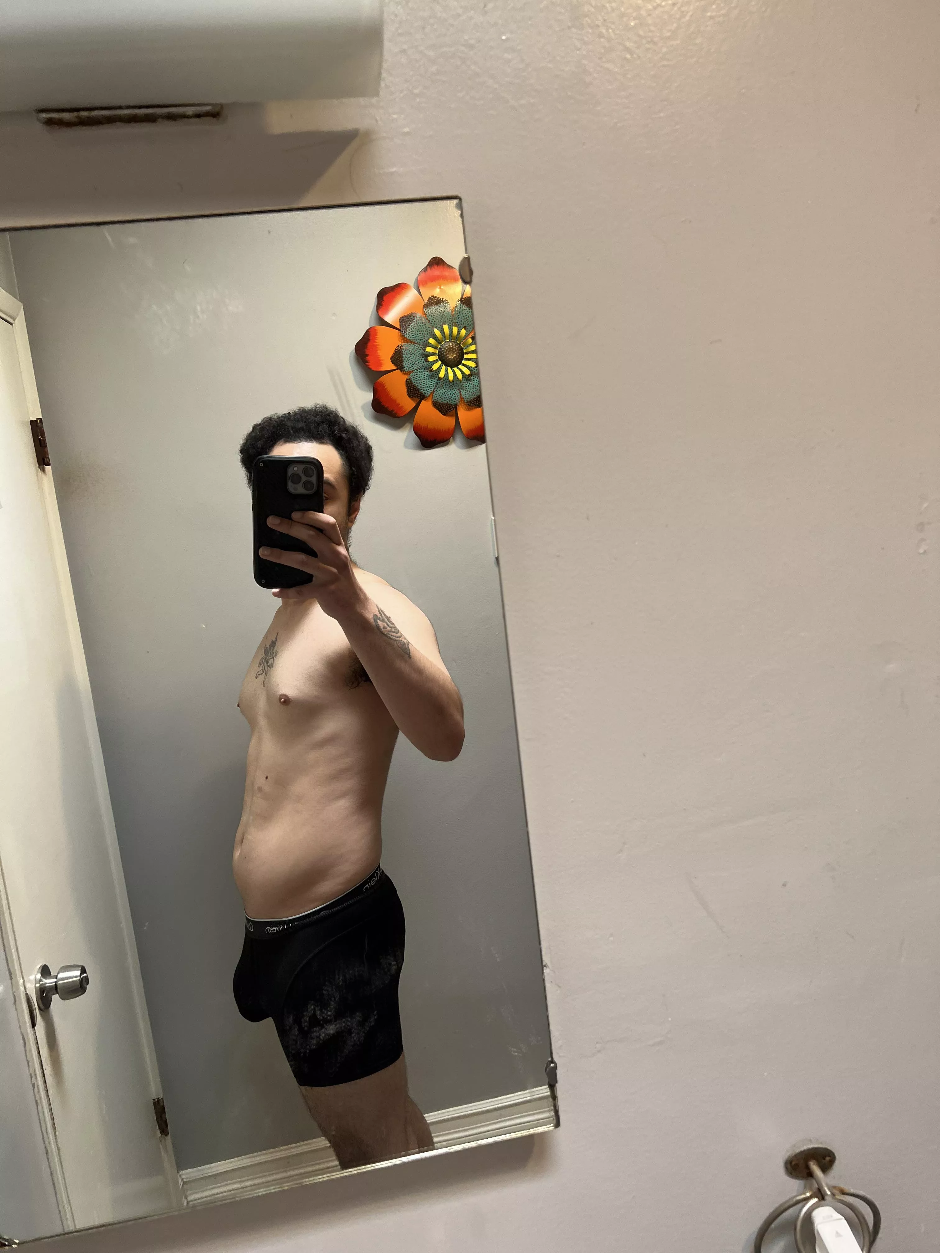 I love how my bulge hints there’s more to come .. ;) posted by Natural-Drummer3583