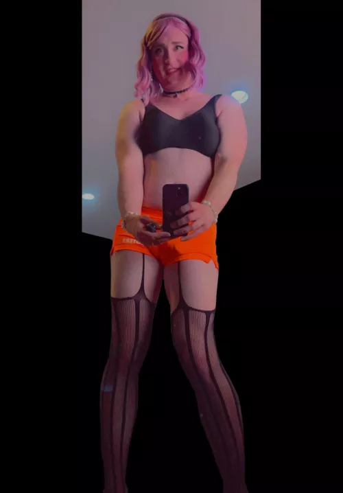 I love wearing my little orange Hooters girl shorts! 🧡 by Lucidion