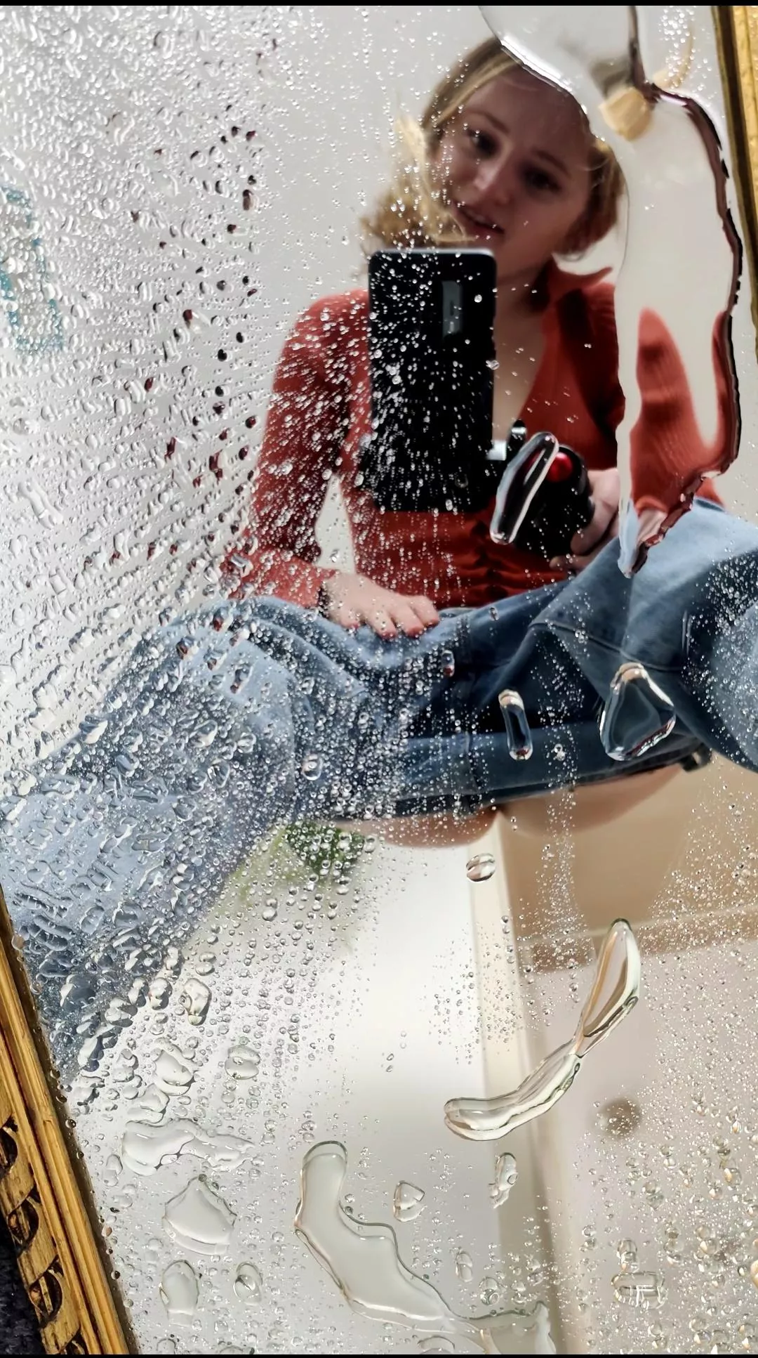 I made a mess on my mirror to get a good view from underneath. Open wide! posted by naughtykittykatty1