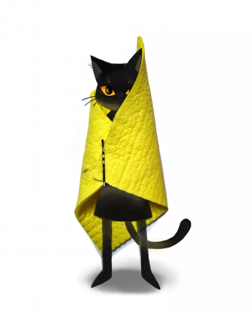 I made this cat guy in a blanket as a homework, teacher didn't like it but I love it. I think he is cute💛 (by me) by FridaCat000