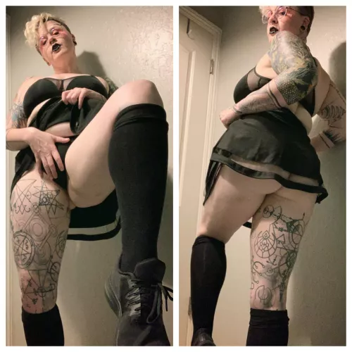 I might have been a mean butch cheerleader if the uniforms had come in black. Who wants to get stuffed… in a locker? by IntrepidFlight6136