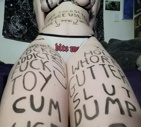 I [TM] wanna do bodywriting again, comment what I should write on myself! The more degrading, the better by donthavethisaccount