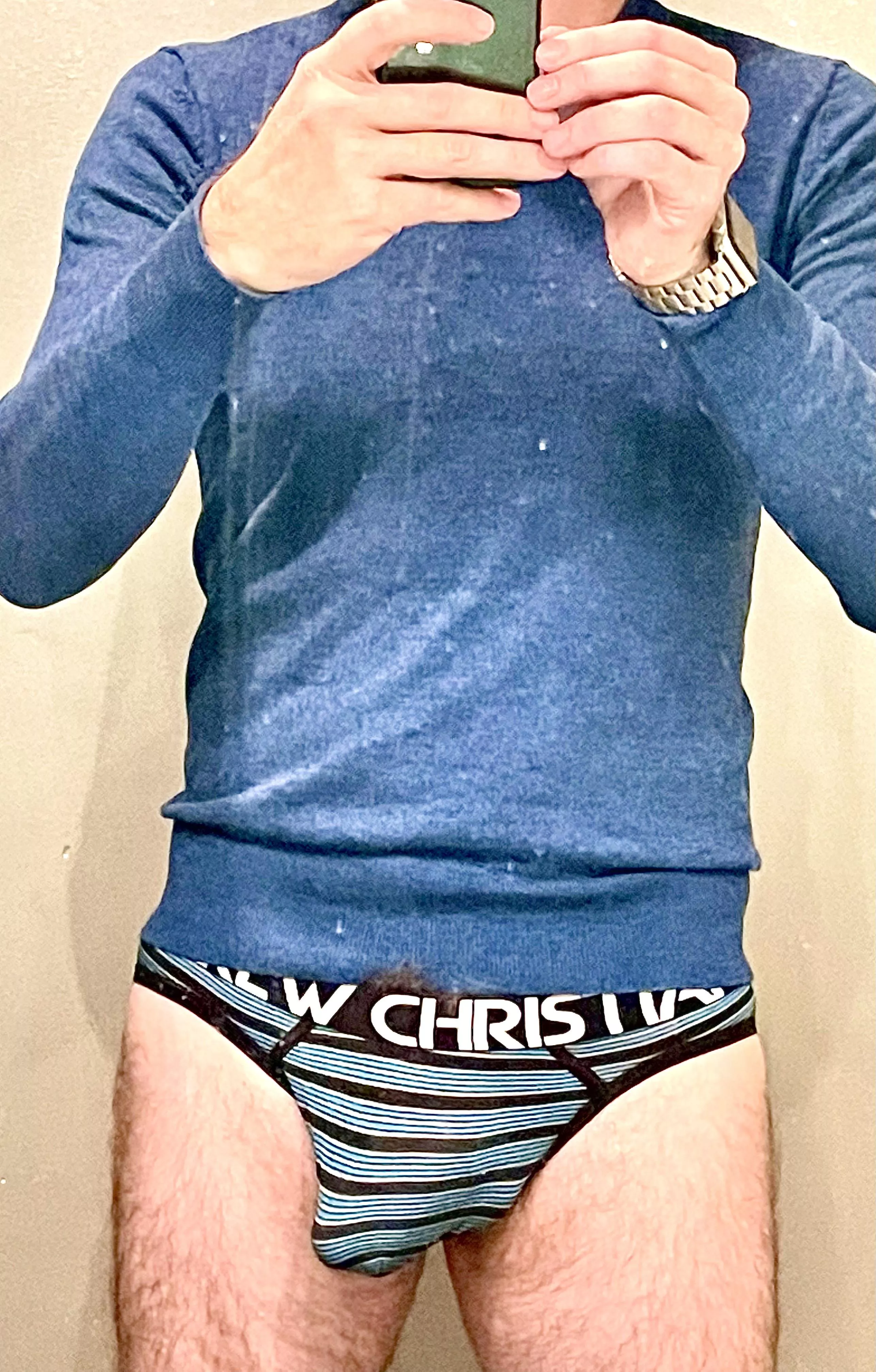 If his underwear matches his sweater you know he planned on getting lucky. posted by i_heart_boobs_123