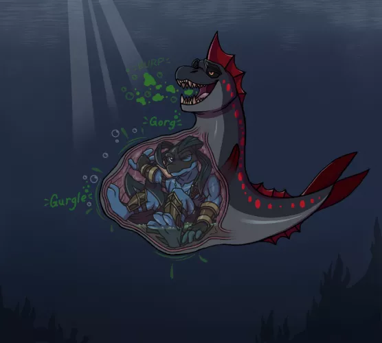 {Image} Axolotls make for the best snacks. Looks like Axyl is gonna be in that Black Swollower's belly for a long time.(Art by Me) [Soft] [Oral] by RubenSpicyEdition