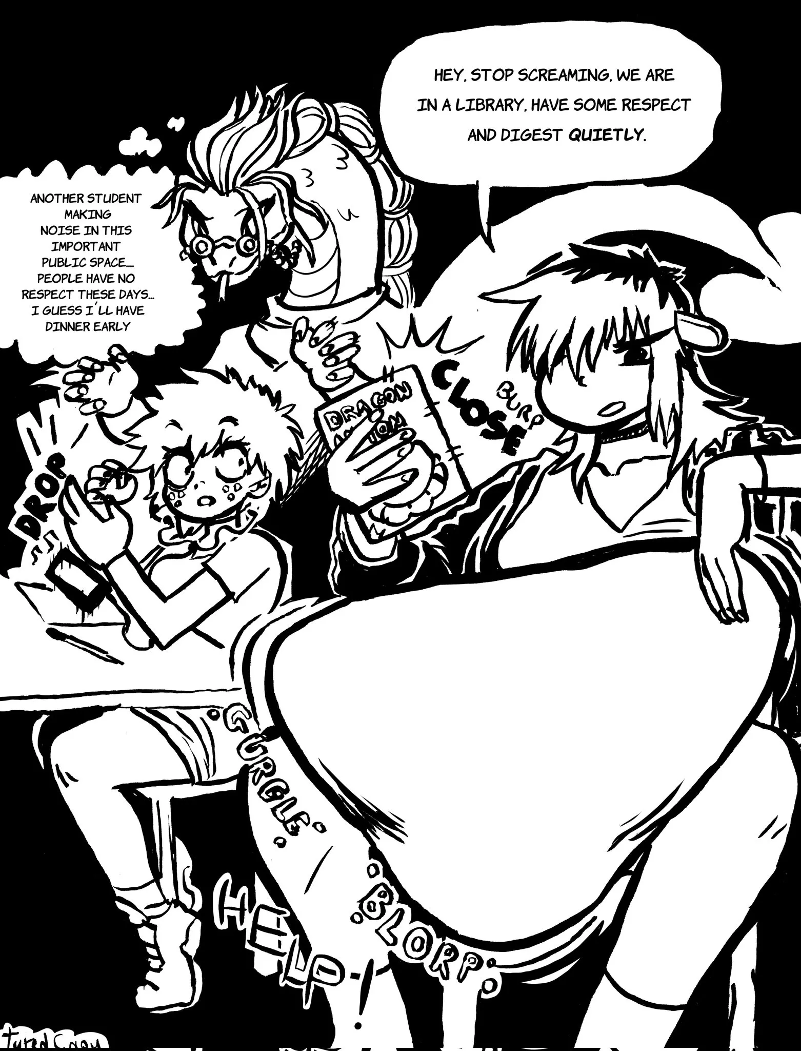 {Image}Sophie helps Maria keep the library quiet and respectful (Art by Tired Capybara) [Oral Vore] [Fatal] posted by Tired_Capybara