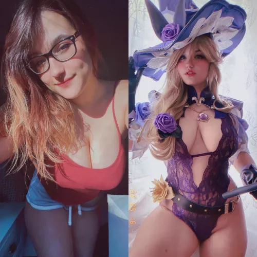 In and out of cosplay - Lingerie Lisa from Genshin Impact by me aka Niniitard by Niniitard