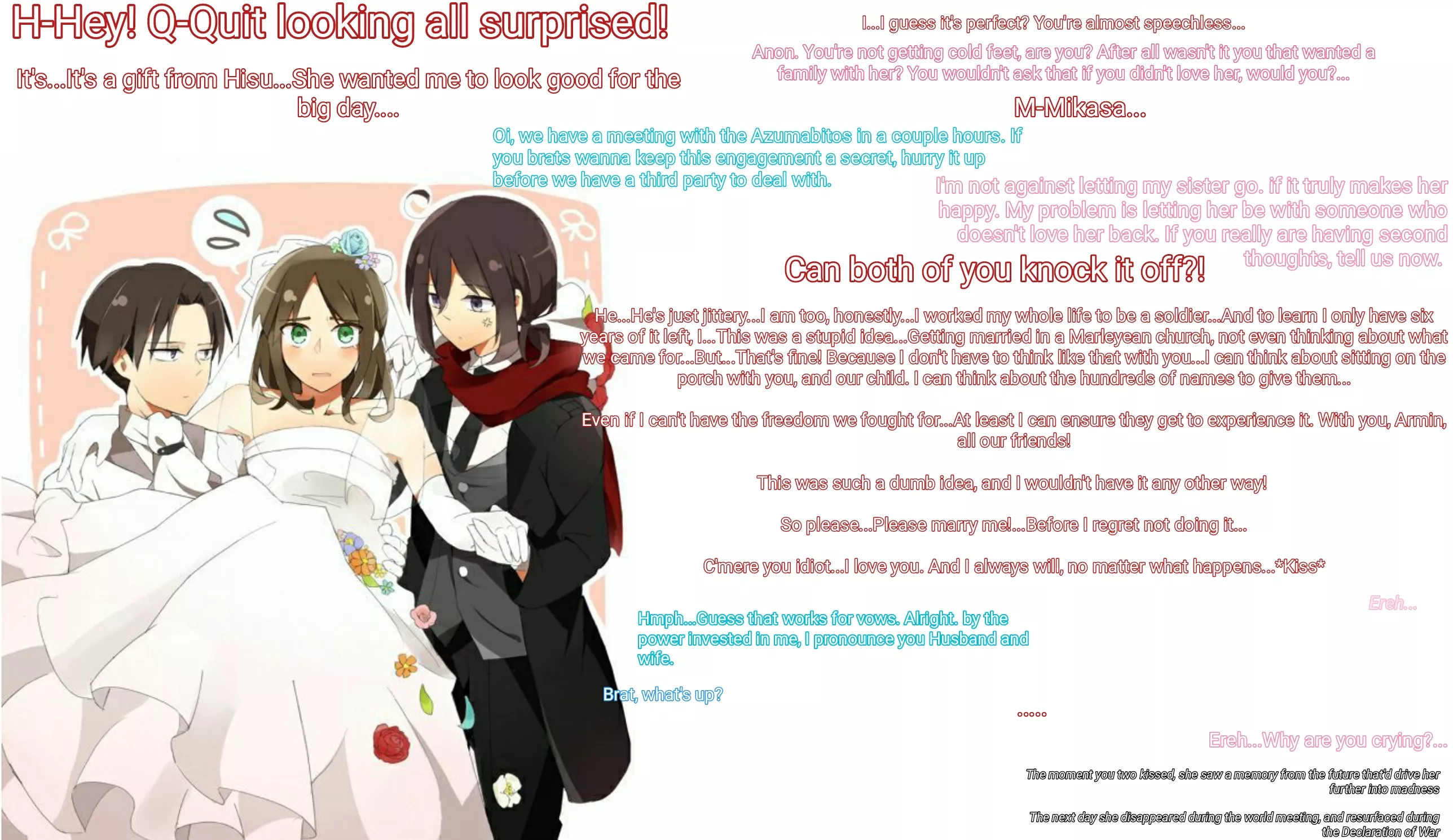 In Holy Matrimony [AOT] [Genderswap] [Marriage] [Wholesome] [No Sex] [Part 2] posted by Hal-Bone