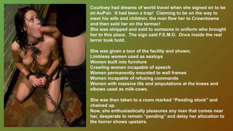 In the basement of the Female Experimental Modification Division (FEMD) Courtney delays her fate. by LordOseleon