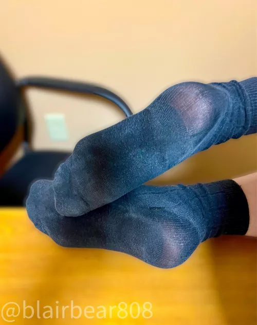 Is it frowned upon to sit on your desk at work?! 😬📊💻 [female] by blairbear808