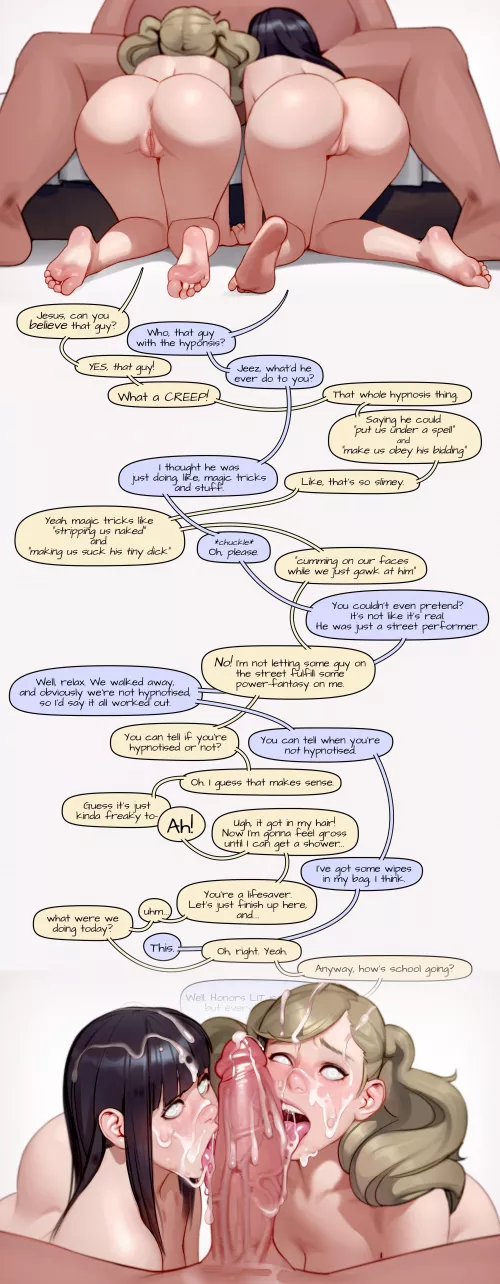 It's a Good Thing We're Not Hypnotized (Kairuhentai) [Hypnosis] [Oblivious] [Oral] [Bitchy] [Unaware] [Bukkake] by happyendin2_