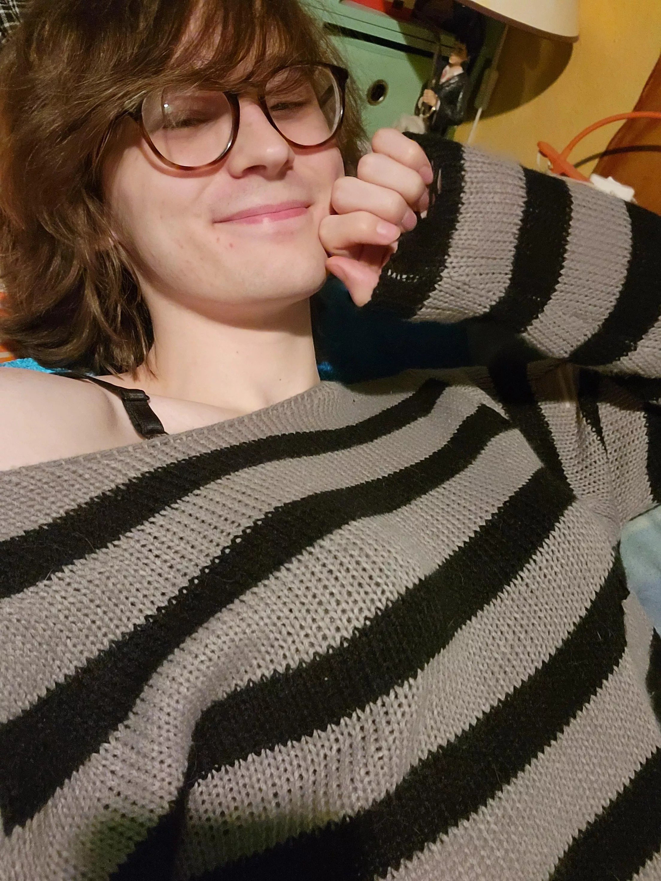 It's still Femboy Friday somewhere (so I got on my cute sweater) posted by DocFemBot