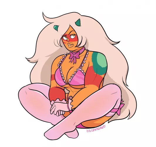 Jasper, in something pink and lacy (art by Blushmallet) by renegade_zibit