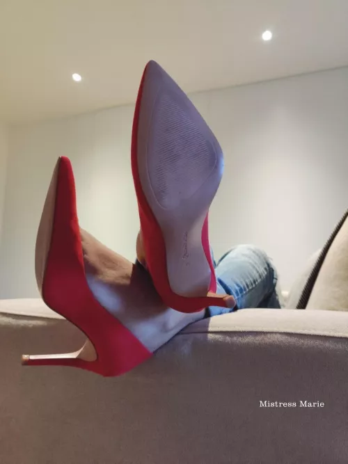 Jeans and red heels are always sexy together ;) by itsmariedesade