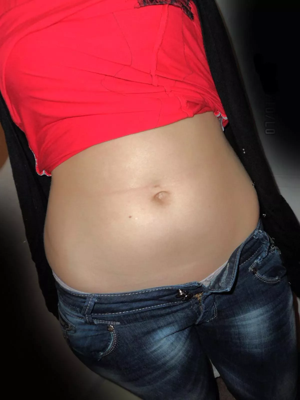 Jeans undone to release the belly 😮‍💨 posted by BeeBee0503