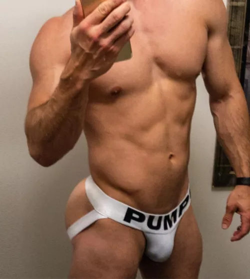 Jock in a jockstrap. Pump’d is exactly what happened to me shortly after this pic was taken. 😈 by Shy_Guysxxx