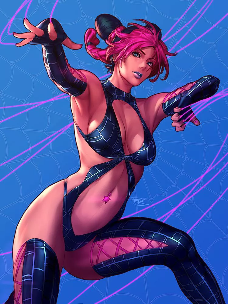 Jolyne wielding a string and she has her arms up showing her armpits posted by NORlAKlKAKYOlN