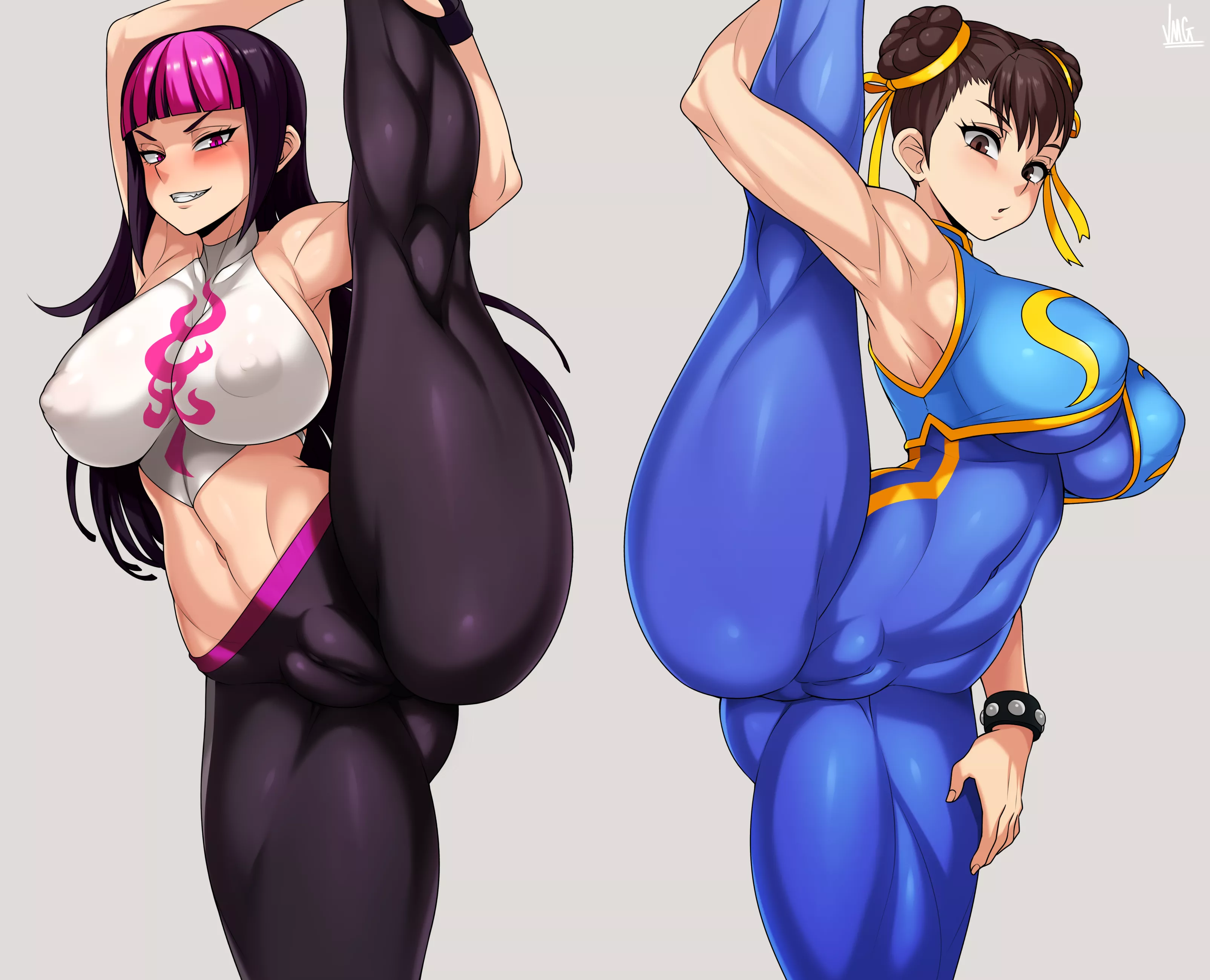 Juri Han And Chun Li Leg Lifts (JMG) [Street Fighter] posted by sequence_string